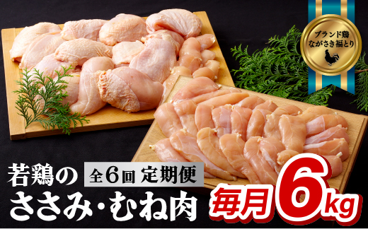 《定期便》ながさき福とり鶏肉ムネ正肉･ささみ(6.0kg)【6回お届け】